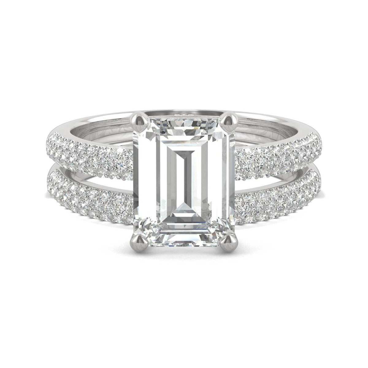 2.96 CTW DEW Emerald Moissanite Pavé Bridal Set in 14K White Gold
