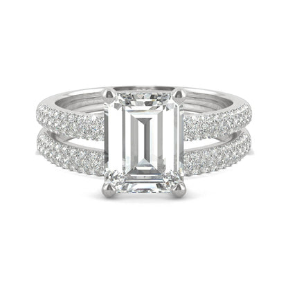 2.96 CTW DEW Emerald Moissanite Pavé Bridal Set in 14K White Gold