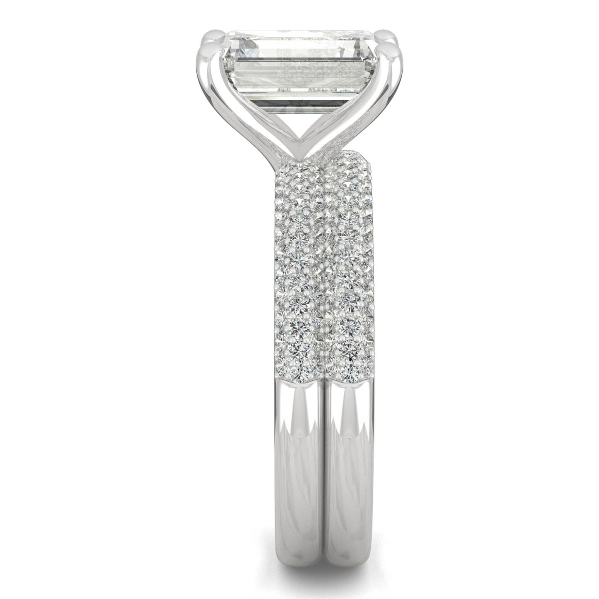 2.96 CTW DEW Emerald Moissanite Pavé Bridal Set in 14K White Gold