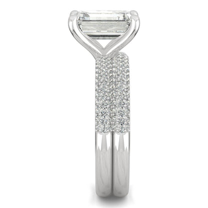 2.96 CTW DEW Emerald Moissanite Pavé Bridal Set in 14K White Gold
