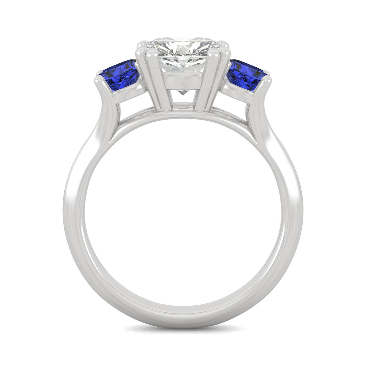 3.40 CTW DEW Cushion Moissanite and Created Sapphire Ring in 14K White Gold