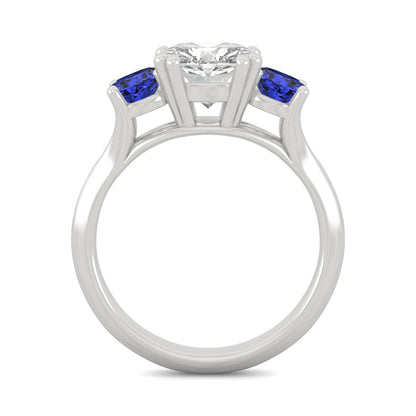 3.40 CTW DEW Cushion Moissanite and Created Sapphire Ring in 14K White Gold