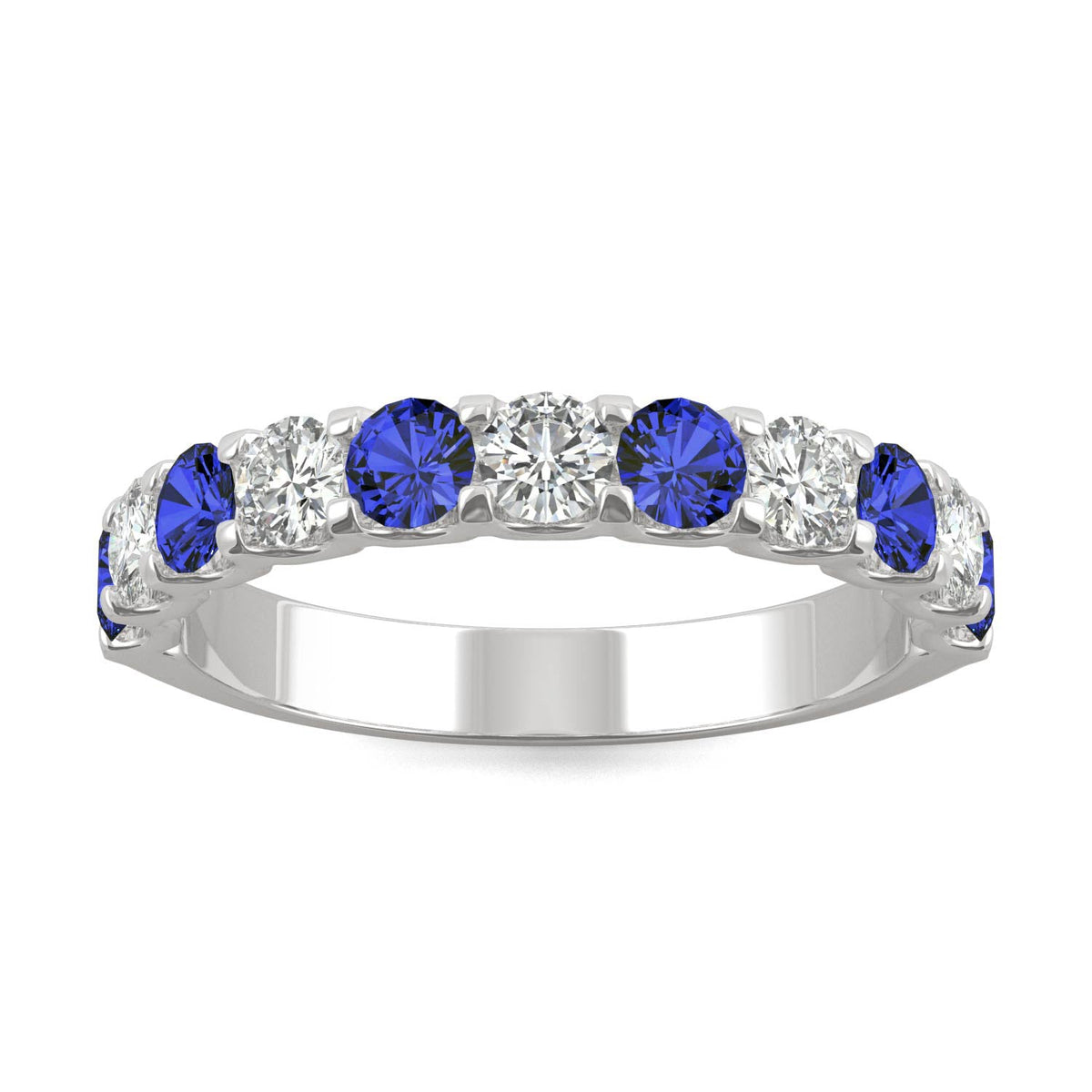 1.58 CTW DEW Round Moissanite and Created Sapphire Band in 14K White Gold