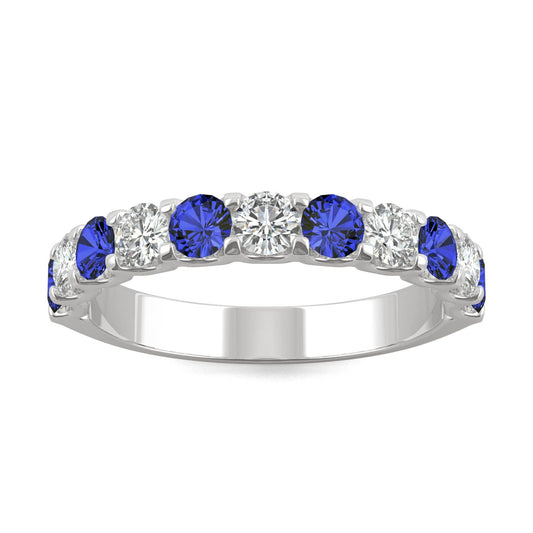 1.58 CTW DEW Round Moissanite and Created Sapphire Band in 14K White Gold