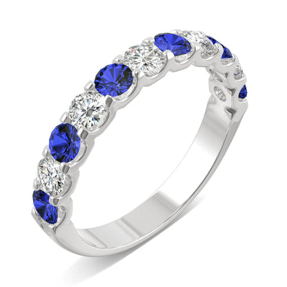 1.58 CTW DEW Round Moissanite and Created Sapphire Band in 14K White Gold