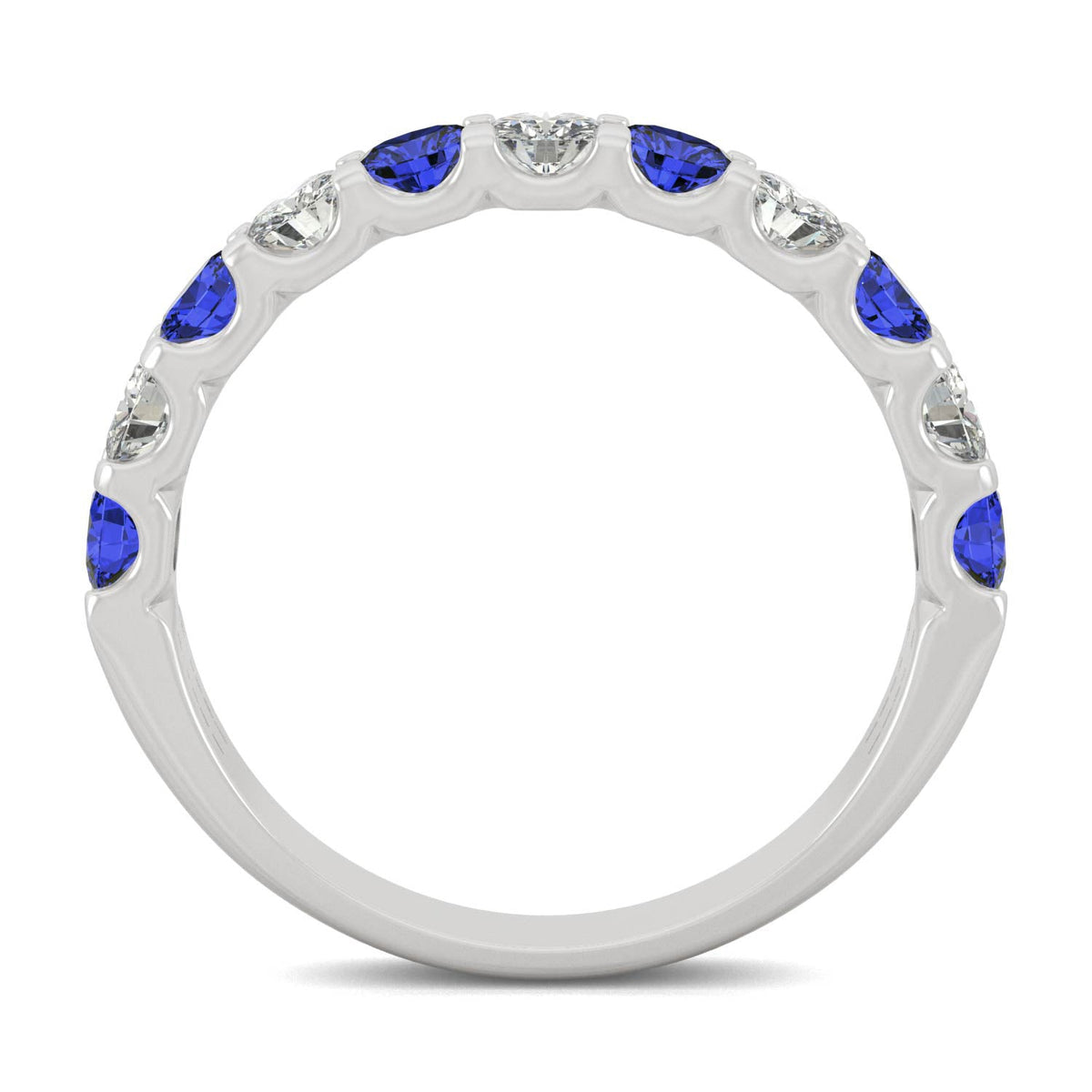 1.58 CTW DEW Round Moissanite and Created Sapphire Band in 14K White Gold