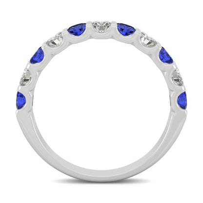 1.58 CTW DEW Round Moissanite and Created Sapphire Band in 14K White Gold