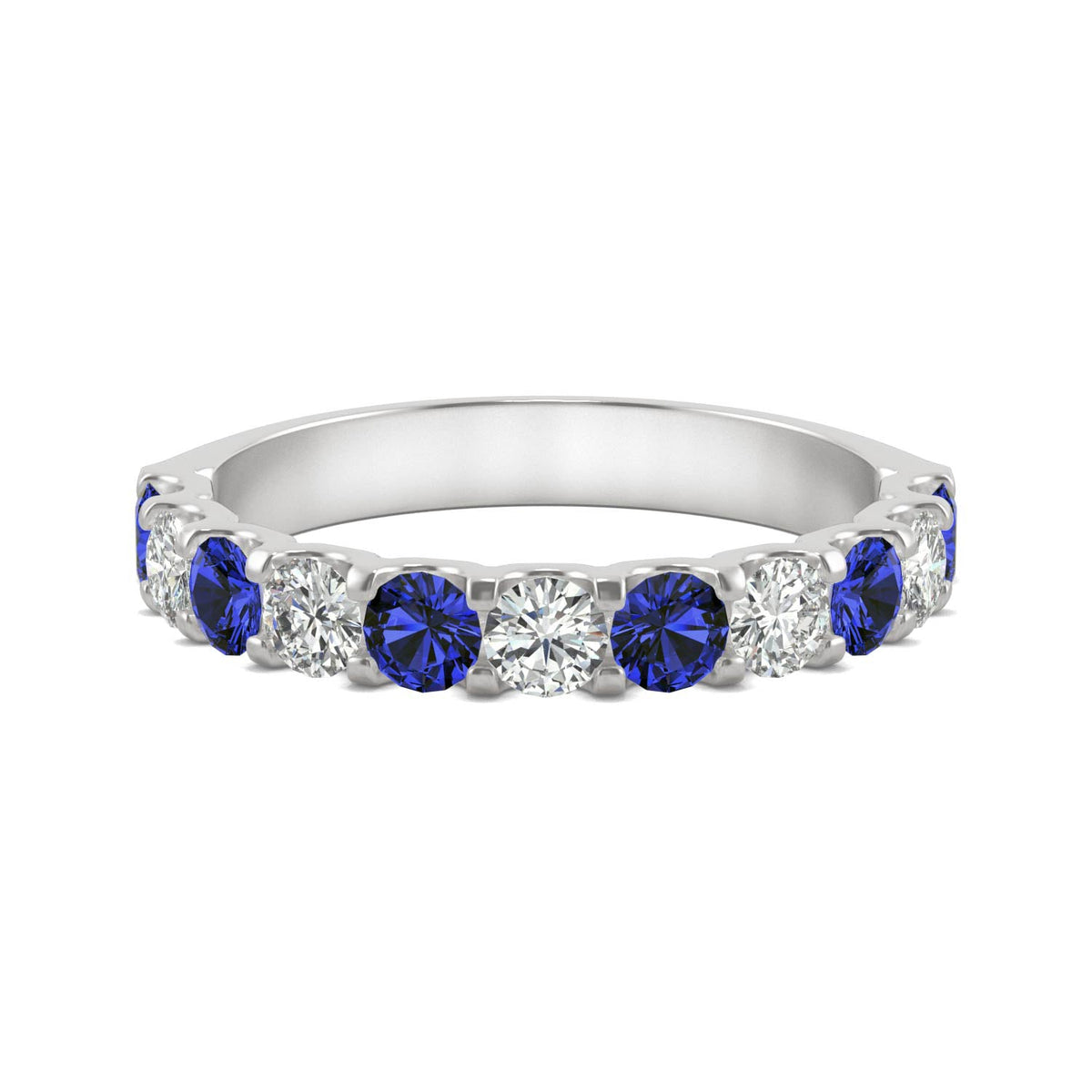 1.58 CTW DEW Round Moissanite and Created Sapphire Band in 14K White Gold