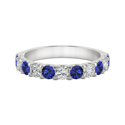 1.58 CTW DEW Round Moissanite and Created Sapphire Band in 14K White Gold