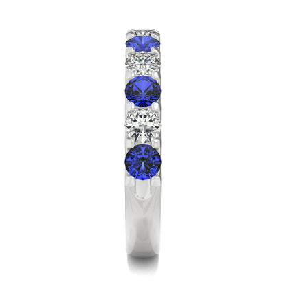 1.58 CTW DEW Round Moissanite and Created Sapphire Band in 14K White Gold