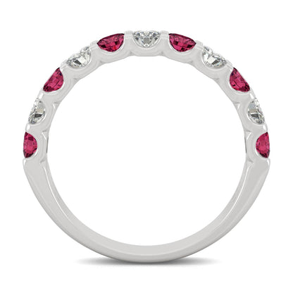 1.58 CTW DEW Round Moissanite and Created Ruby Band in 14K White Gold