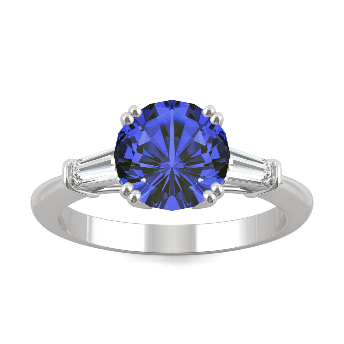 3.07 CTW DEW Round Created Sapphire Three-Stone Ring in 14K White Gold