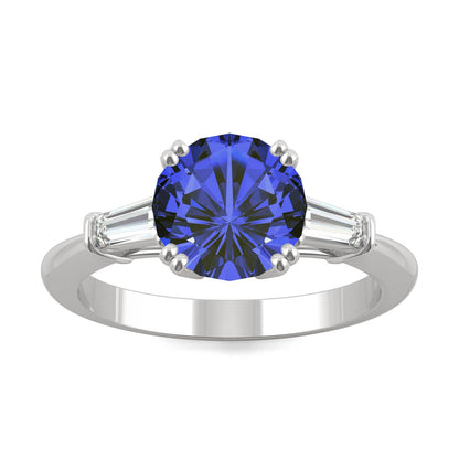 3.07 CTW DEW Round Created Sapphire Three-Stone Ring in 14K White Gold