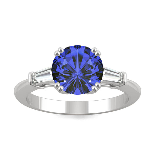 3.07 CTW DEW Round Created Sapphire Three-Stone Ring in 14K White Gold