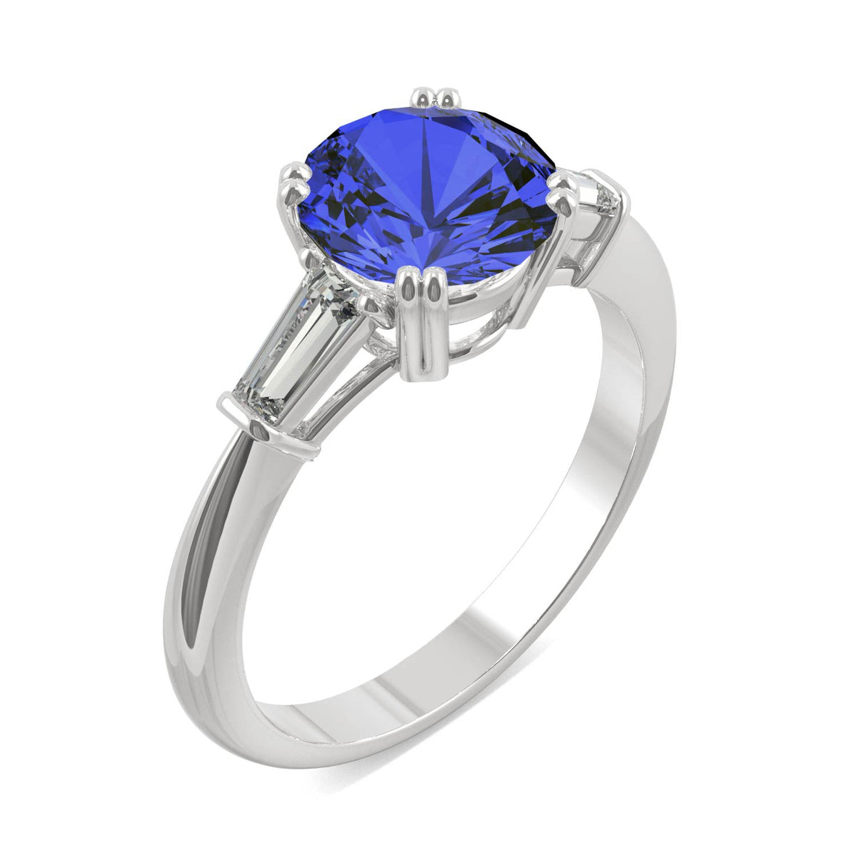3.07 CTW DEW Round Created Sapphire Three-Stone Ring in 14K White Gold