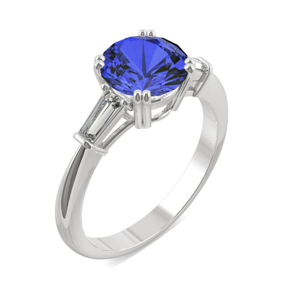 3.07 CTW DEW Round Created Sapphire Three-Stone Ring in 14K White Gold