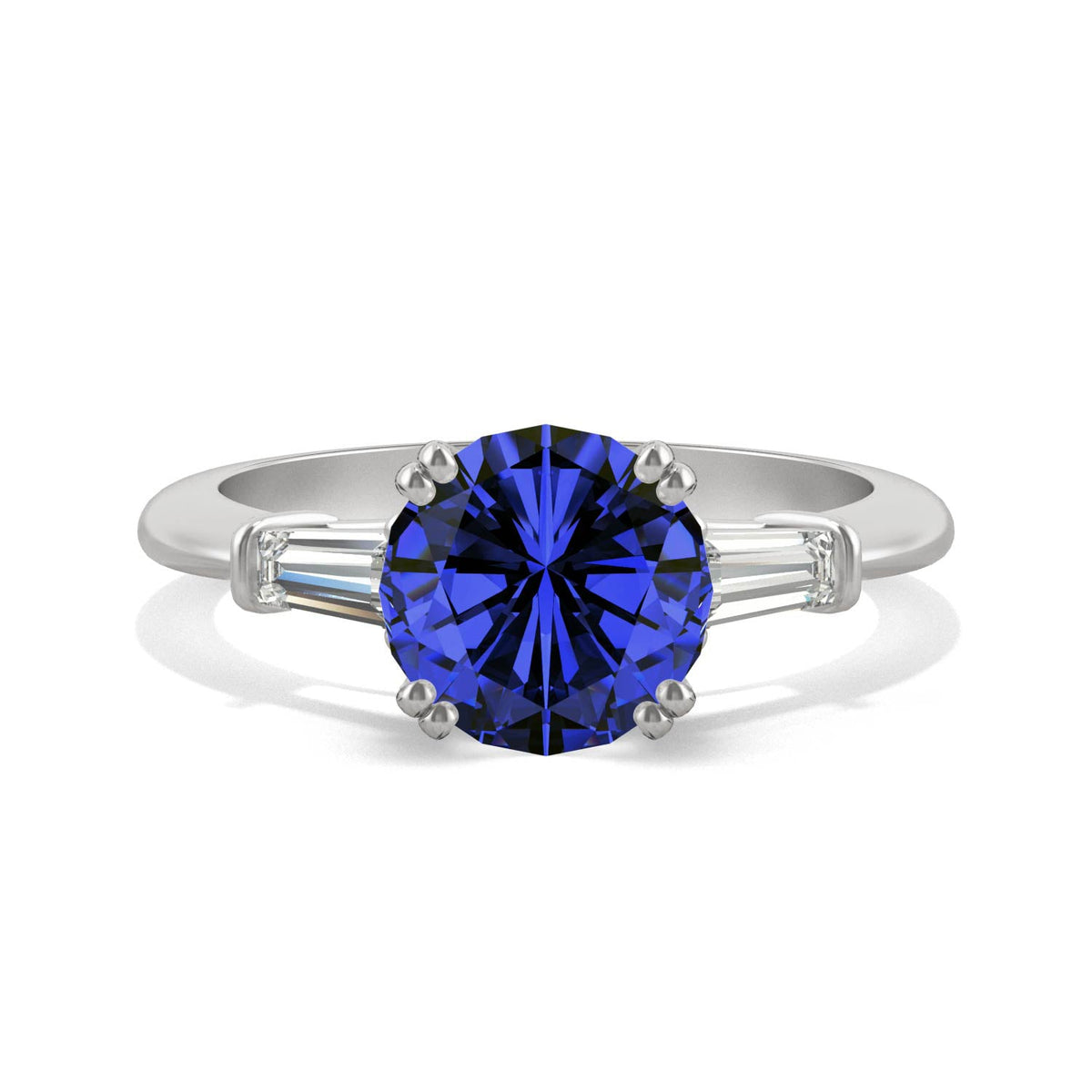 3.07 CTW DEW Round Created Sapphire Three-Stone Ring in 14K White Gold