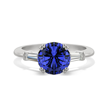 3.07 CTW DEW Round Created Sapphire Three-Stone Ring in 14K White Gold
