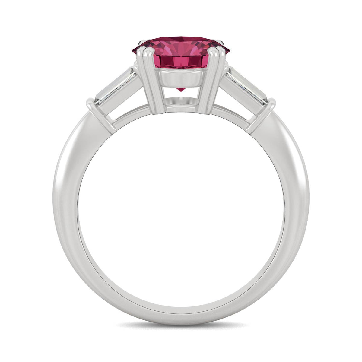3.07 CTW DEW Round Ruby Three-Stone Basket Ring in 14K White Gold