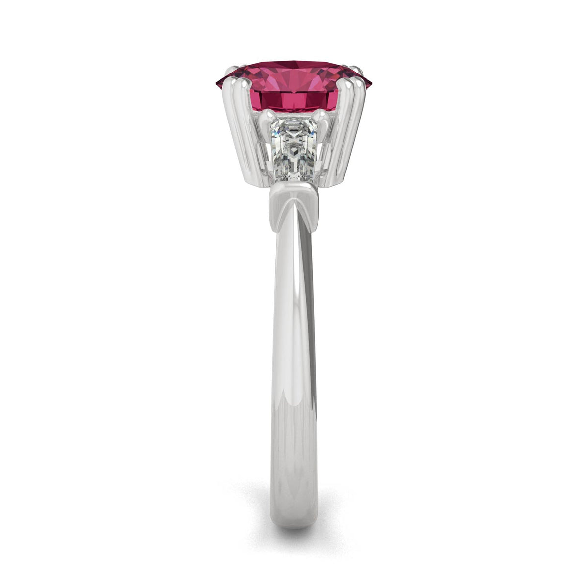 3.07 CTW DEW Round Ruby Three-Stone Basket Ring in 14K White Gold