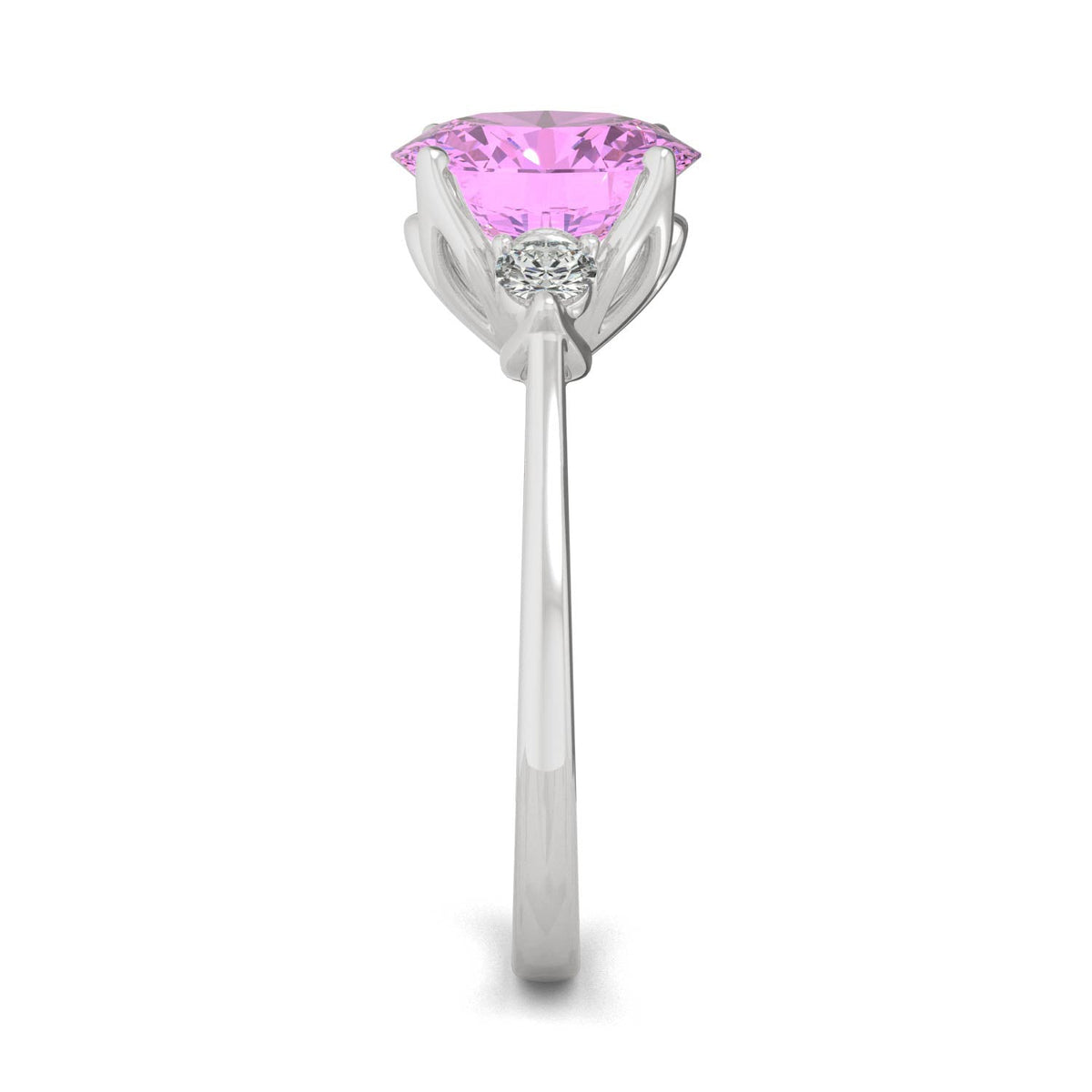 3.55 CTW DEW Round Pink Sapphire Engagement Ring in 14K White Gold