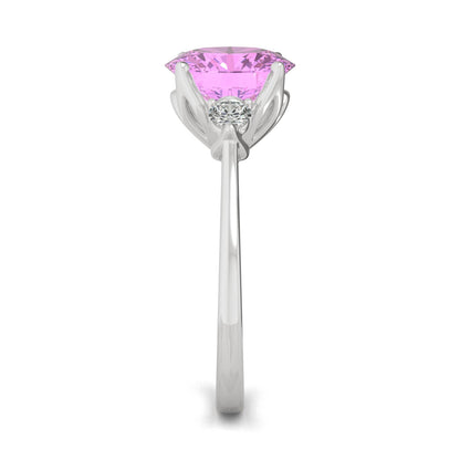 3.55 CTW DEW Round Pink Sapphire Engagement Ring in 14K White Gold