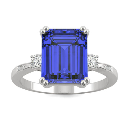 4.14 CTW DEW Created Emerald Sapphire Ring in 14K White Gold