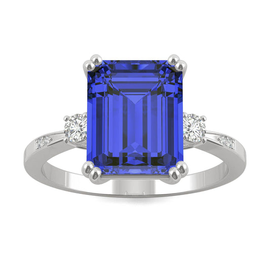4.14 CTW DEW Created Emerald Sapphire Ring in 14K White Gold