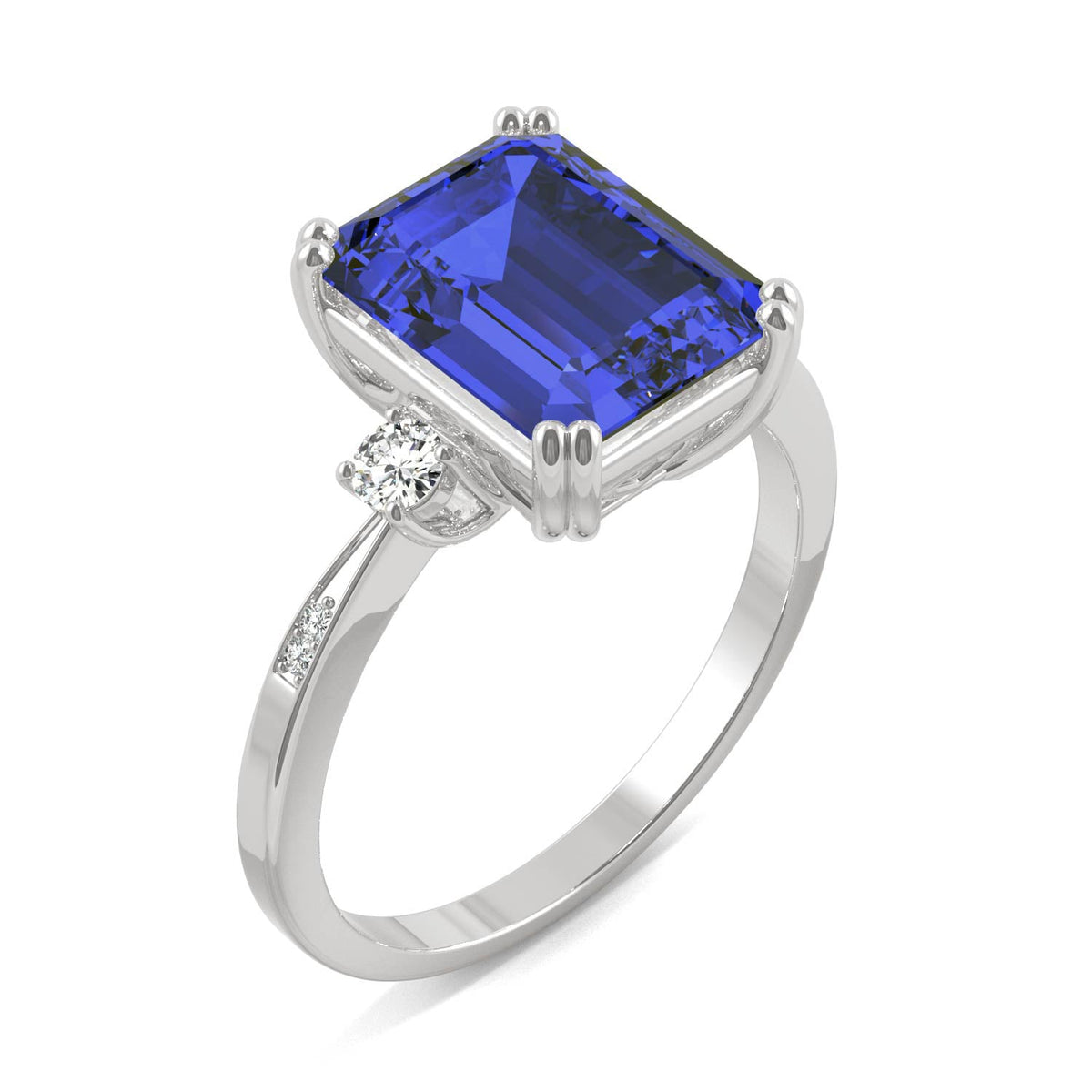 4.14 CTW DEW Created Emerald Sapphire Ring in 14K White Gold