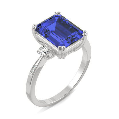 4.14 CTW DEW Created Emerald Sapphire Ring in 14K White Gold