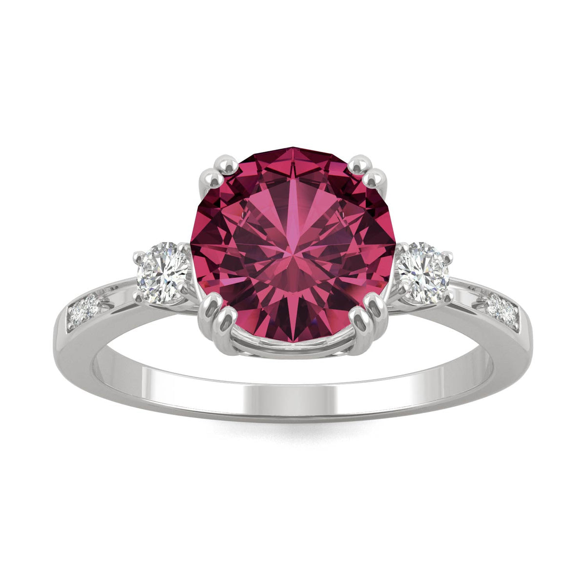 2.84 CTW DEW Round Created Ruby Ring in 14K White Gold