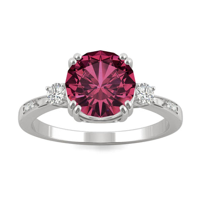 2.84 CTW DEW Round Created Ruby Ring in 14K White Gold