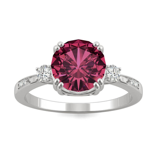 2.84 CTW DEW Round Created Ruby Ring in 14K White Gold