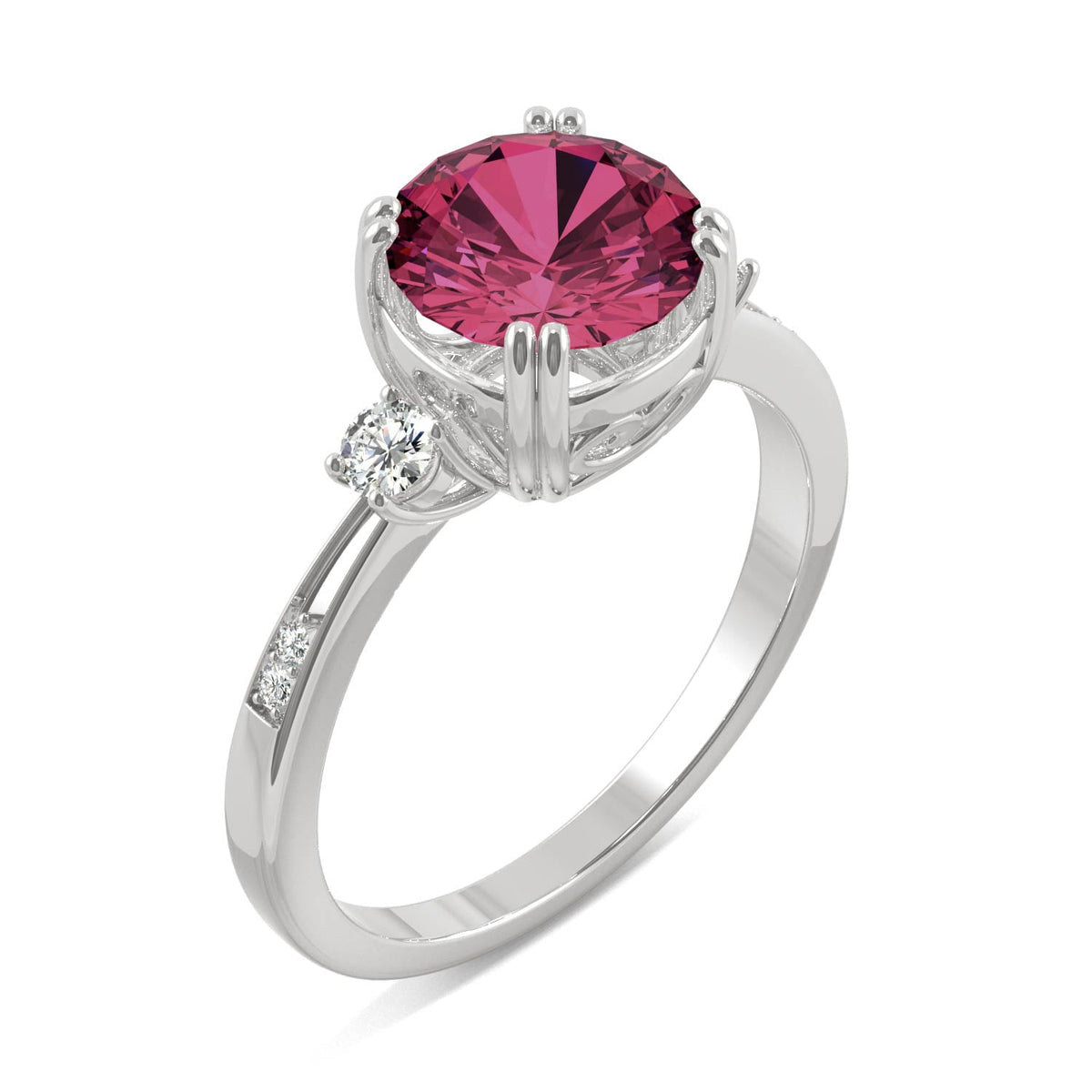 2.84 CTW DEW Round Created Ruby Ring in 14K White Gold