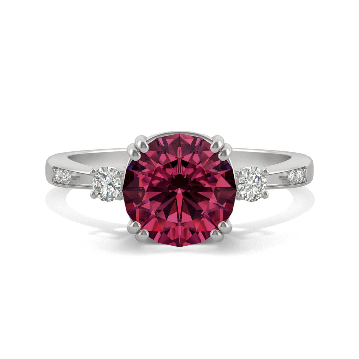 2.84 CTW DEW Round Created Ruby Ring in 14K White Gold
