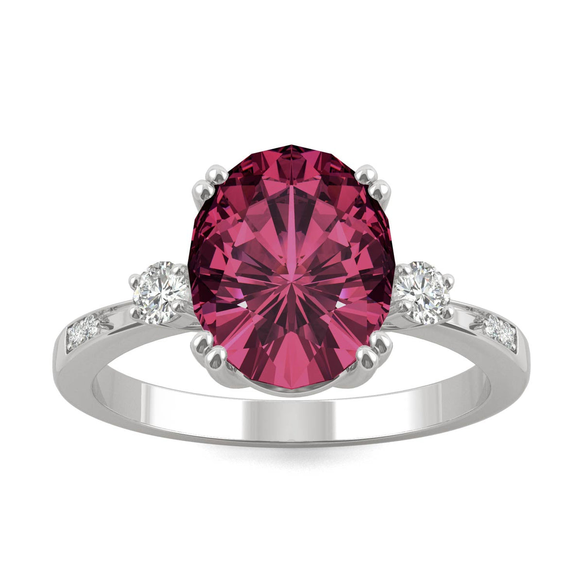 3.64 CTW DEW Oval Created Ruby Ring in 14K White Gold