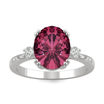 3.64 CTW DEW Oval Created Ruby Ring in 14K White Gold