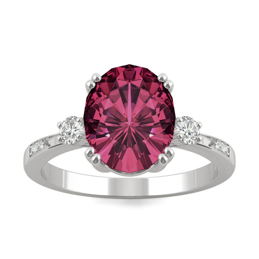 3.64 CTW DEW Oval Created Ruby Ring in 14K White Gold