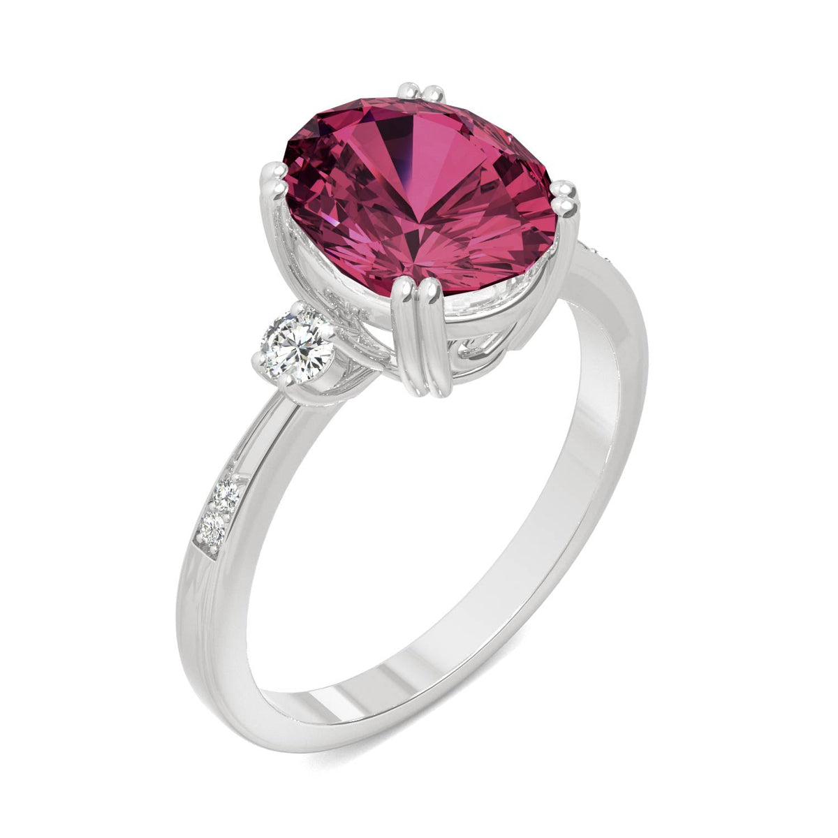 3.64 CTW DEW Oval Created Ruby Ring in 14K White Gold
