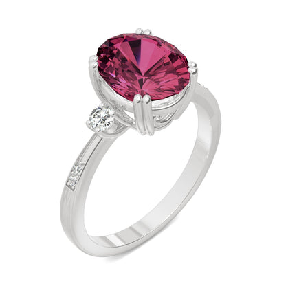 3.64 CTW DEW Oval Created Ruby Ring in 14K White Gold
