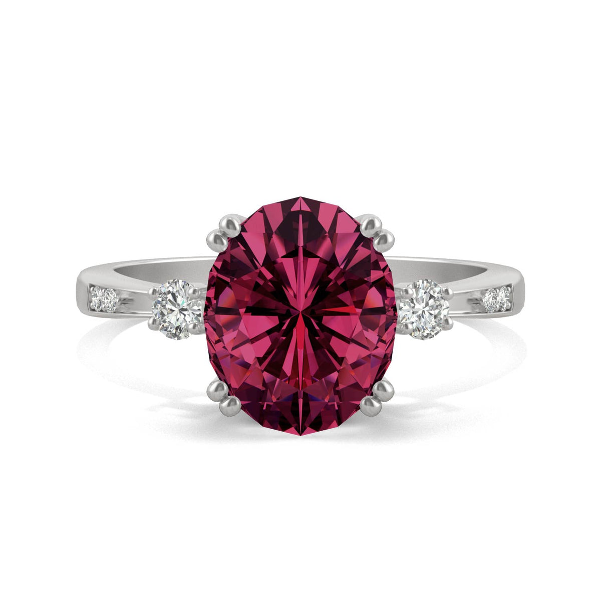 3.64 CTW DEW Oval Created Ruby Ring in 14K White Gold
