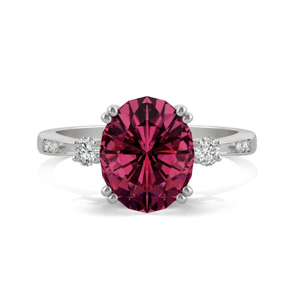 3.64 CTW DEW Oval Created Ruby Ring in 14K White Gold