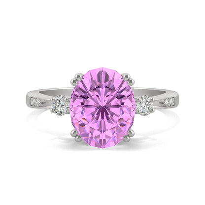 3.64 CTW DEW Oval Sapphire Basket Ring in 14K White Gold