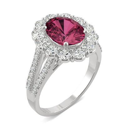 3.24 CTW DEW Oval Ruby Halo Ring in 14K White Gold