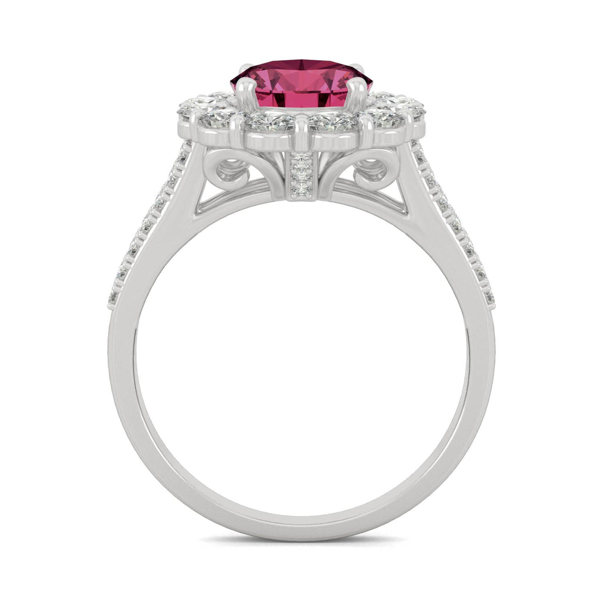 3.24 CTW DEW Oval Ruby Halo Ring in 14K White Gold