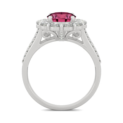 3.24 CTW DEW Oval Ruby Halo Ring in 14K White Gold