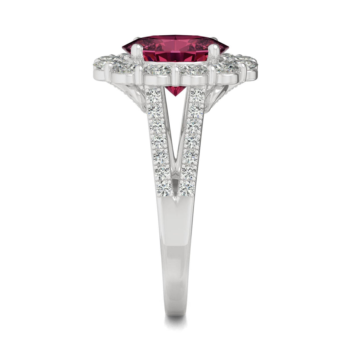3.24 CTW DEW Oval Ruby Halo Ring in 14K White Gold