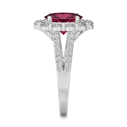 3.24 CTW DEW Oval Ruby Halo Ring in 14K White Gold