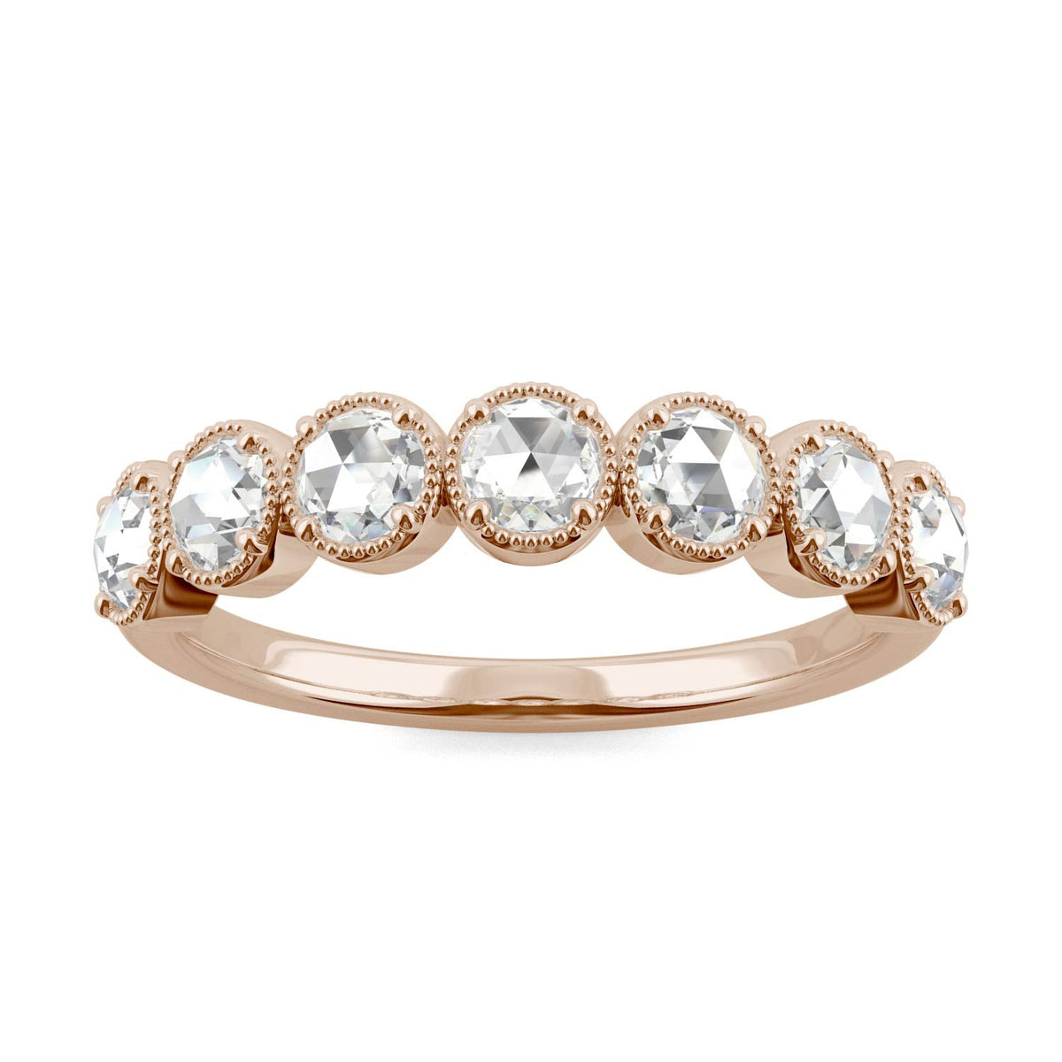 0.42 CTW DEW Rose-Cut Moissanite Seven-Stone Band in 14K Rose Gold