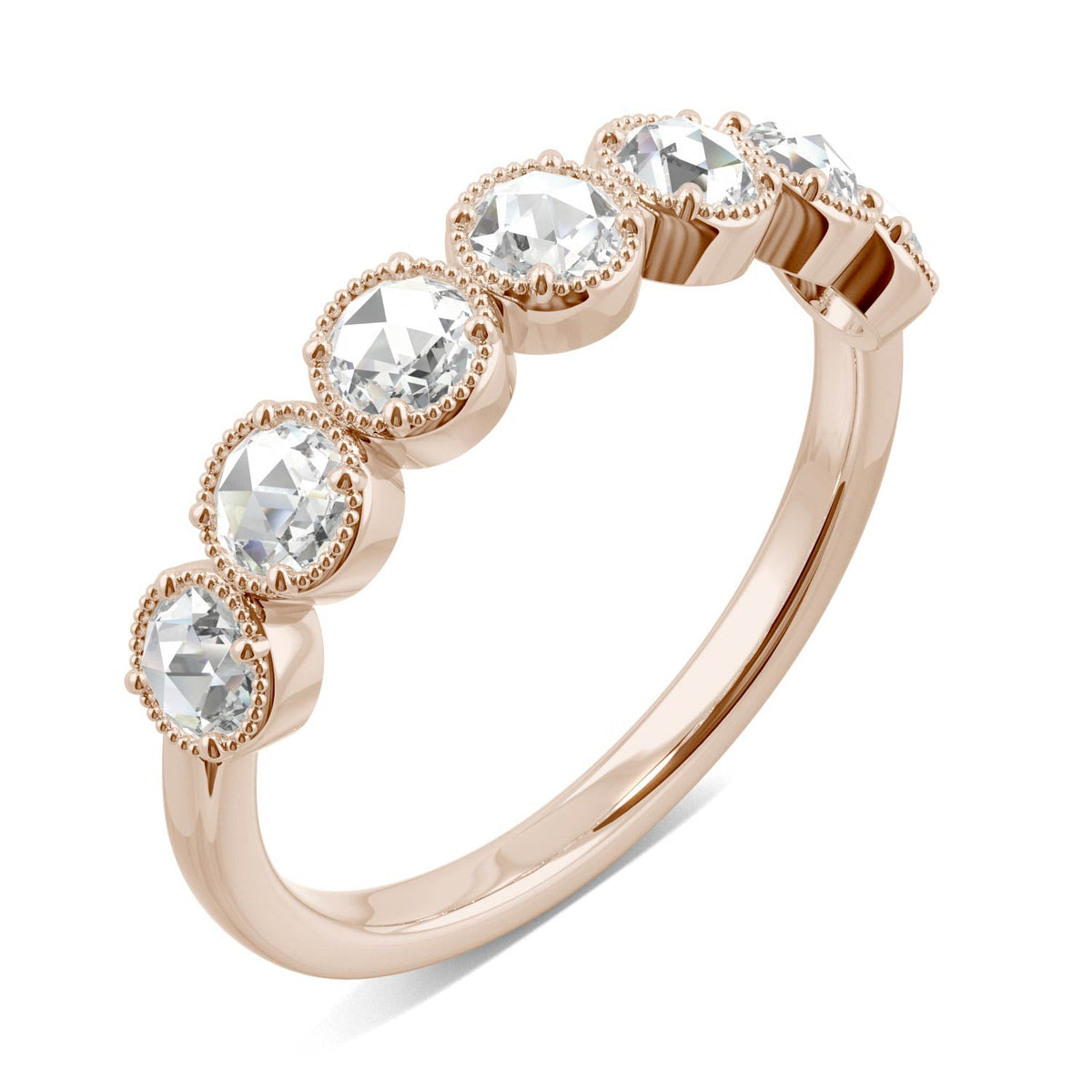 0.42 CTW DEW Rose-Cut Moissanite Seven-Stone Band in 14K Rose Gold